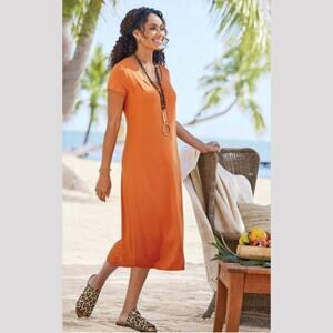 🚨NEW SOFT SURROUNDINGS Maeve Jersey Knit Midi Dress Orange Fall Size XL